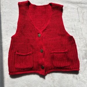Red Knit Button-Up Vest